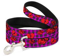 Dog Leash Broken Hearts & Roses w/Fuchsia Plaid