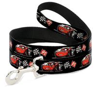 Dog Leash Cars 3 Lightning McQueen Caricature/Race Flags Black/White/Red NARROW