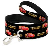 Dog Leash Cars 3 LIGHTNING MCQUEEN Pose/Bolt Black/Yellows NARROW 0.5"