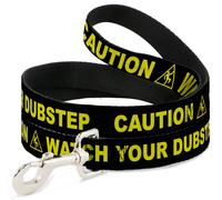 Dog Leash CAUTION WATCH YOUR DUBSTEP Black/Yellow NARROW 0.5"