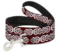 Dog Leash Celtic Knot5 Reds/Black/White WIDE 1.5"