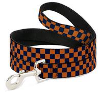 Dog Leash Checker Orange/Dark Blue NARROW 0.5"
