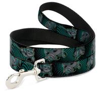 Dog Leash Cheshire Cat 4-Poses Checkers Teal/Black