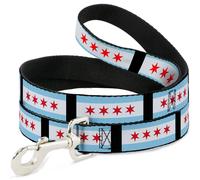 Dog Leash Chicago Flags/Black WIDE 1.5"