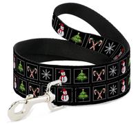 Dog Leash Christmas Blocks Black/White/Multi Color NARROW 0.5"