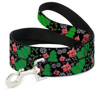 Dog Leash Christmas Collage Black/White/Green/Red NARROW 0.5"