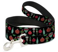 Dog Leash Christmas Holiday Finial Bauble Ornaments Black/Reds/Greens NARROW 0.5