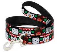 Dog Leash Christmas Penguin/Reindeer/Snowman Stripe Red/White/Black/Green NARROW