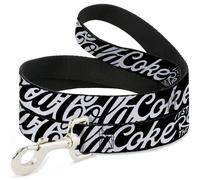 Dog Leash COCA-COLA COKE Typography IT'S THE REAL THING Black/White NARROW 0.5"