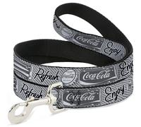 Dog Leash Coca-Cola ENJOY REFRESH Can and Bottle Grays/White/Black WIDE 1.5"