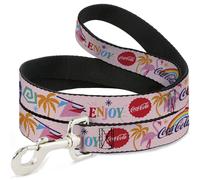 Dog Leash Coca-Cola ENJOY Vibrant Icons Collage Pinks/Multi Color WIDE 1.5"