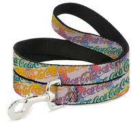 Dog Leash COCA-COLA Script Logo Stacked Pop Art White/Multi Pastel WIDE 1.5"