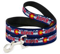 Dog Leash Colorado ASPEN Flag/Snowy Mountains Weathered Blue/White/Red/Yellow WI