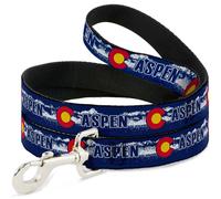 Dog Leash Colorado ASPEN Flag/Snowy Mountains Weathered2 Blue/White/Red/Yellows