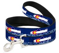 Dog Leash Colorado Cutthroat Trout Flag Blue/White/Red/Yellow WIDE 1.5"