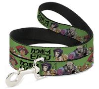 Dog Leash COWBOY BEBOP Crew Group Pose and Title Logo Green/Black NARROW 0.5"