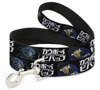 Dog Leash COWBOY BEBOP Spike and Vicious Pose and Title Logo Black/Blues NARROW