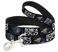 Dog Leash COWBOY BEBOP Spike and Vicious Pose and Title Logo Black/Blues WIDE 1.