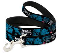 Dog Leash COWBOY BEBOP Title Logo and Character Blocks Black/Blues WIDE 1.5"