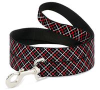 Dog Leash Criss Cross Plaid Black/Gray/Red WIDE 1.5"