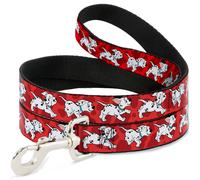 Dog Leash Dalmatians Running/Paws Reds/White/Black NARROW 0.5"