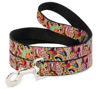 Dog Leash Dancing Catrinas Collage Multi Color NARROW 0.5"