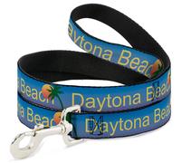 Dog Leash DAYTONA BEACH Script/Sun/Palm Trees Blue Fade/Yellow/Oranges/Green