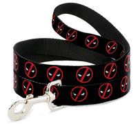 Dog Leash Deadpool Logo2 Black/Red/White WIDE 1.5"