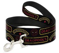 Dog Leash DEADPOOL'S CHIMICHANGAS and Logo Black/Gold/Red WIDE 1.5"