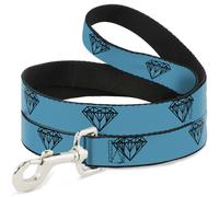 Dog Leash Diamond Sketch Turquoise/Black NARROW 0.5"