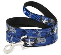 Dog Leash Die Hard Skulls & Stars1 Blue/Grays NARROW 0.5"
