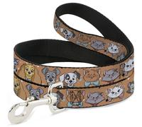 Dog Leash Disney Cats and Dogs Faces Orange WIDE 1.5"
