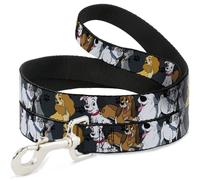 Dog Leash Disney Dogs 6-Dog Group Collage/Paws Gray/Black NARROW 0.5"