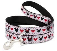 Dog Leash Disney Holiday Mickey and Minnie Mouse Heart Sweater Stitch White/Red/