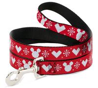 Dog Leash Disney Holiday Mickey Mouse Heart Sweater Stitch Red/White WIDE 1.5"