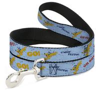 Dog Leash Disney Pluto Poses and Quotes Blues/Red/Yellow WIDE 1.5"