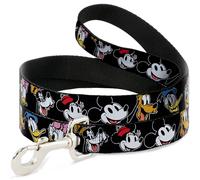 Dog Leash Disney The Sensational Six Smiling Faces Black NARROW 0.5"