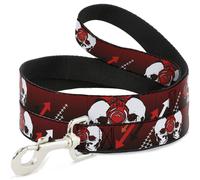 Dog Leash DJ Skulls Up/Down Black/Red WIDE 1.5"