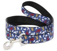 Dog Leash Donald Duck Face Scattered Blue NARROW 0.5"