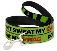 Dog Leash DON'T SWEAT MY SWAG Neon Green/Black/Red NARROW 0.5"