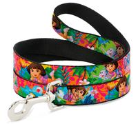 Dog Leash DORA THE EXPLORER Dora Poses/Floral Collage Orange/Pink WIDE 1.5"