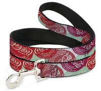 Dog Leash DRINK COCA-COLA Coke Patches Stacked Reds/Multi Color WIDE 1.5"