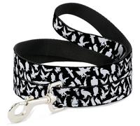 Dog Leash Eagle Silhouettes Scattered Black/White NARROW 0.5"