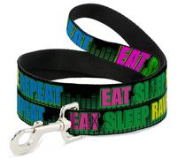 Dog Leash EAT SLEEP RAVE REPEAT Black/Multi Neon WIDE 1.5"
