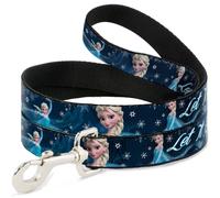 Dog Leash - Elsa the Snow Queen Poses/Snowflakes LET IT GO Blues/White NARROW 0.