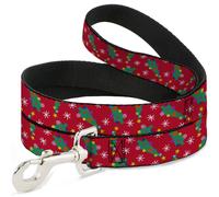 Dog Leash Festive Holiday Christmas Trees Scattered Red/Multi Color WIDE 1.5"