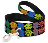 Dog Leash Flowers Black/Multi Color WIDE 1.5"