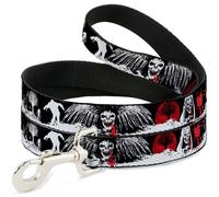 Dog Leash Fright Night Black/White/Red NARROW 0.5"