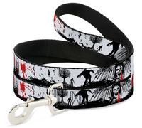 Dog Leash Fright Night White/Black/Red NARROW 0.5"