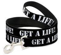 Dog Leash GET A LIFE Black/White NARROW 0.5"